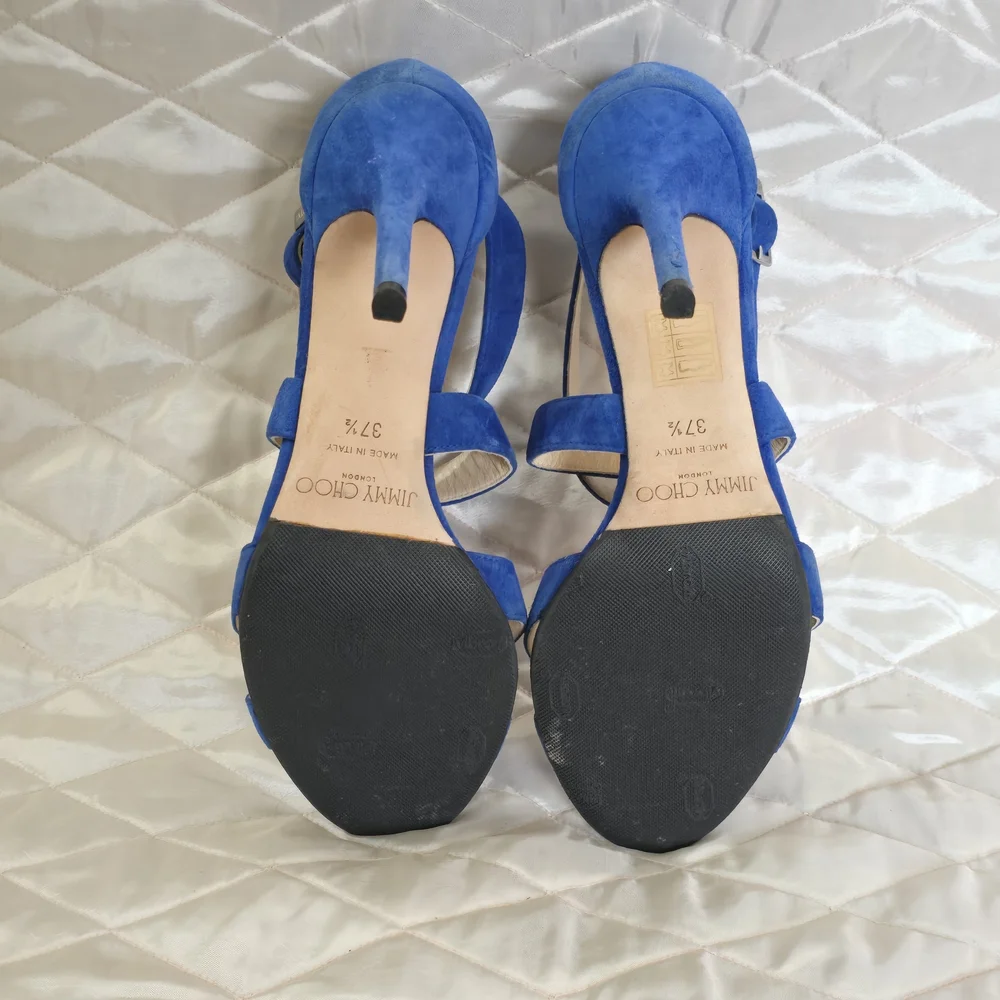 Blue Suede Strappy High-Heel Sandals by Jimmy Choo - Picture 4 of 5